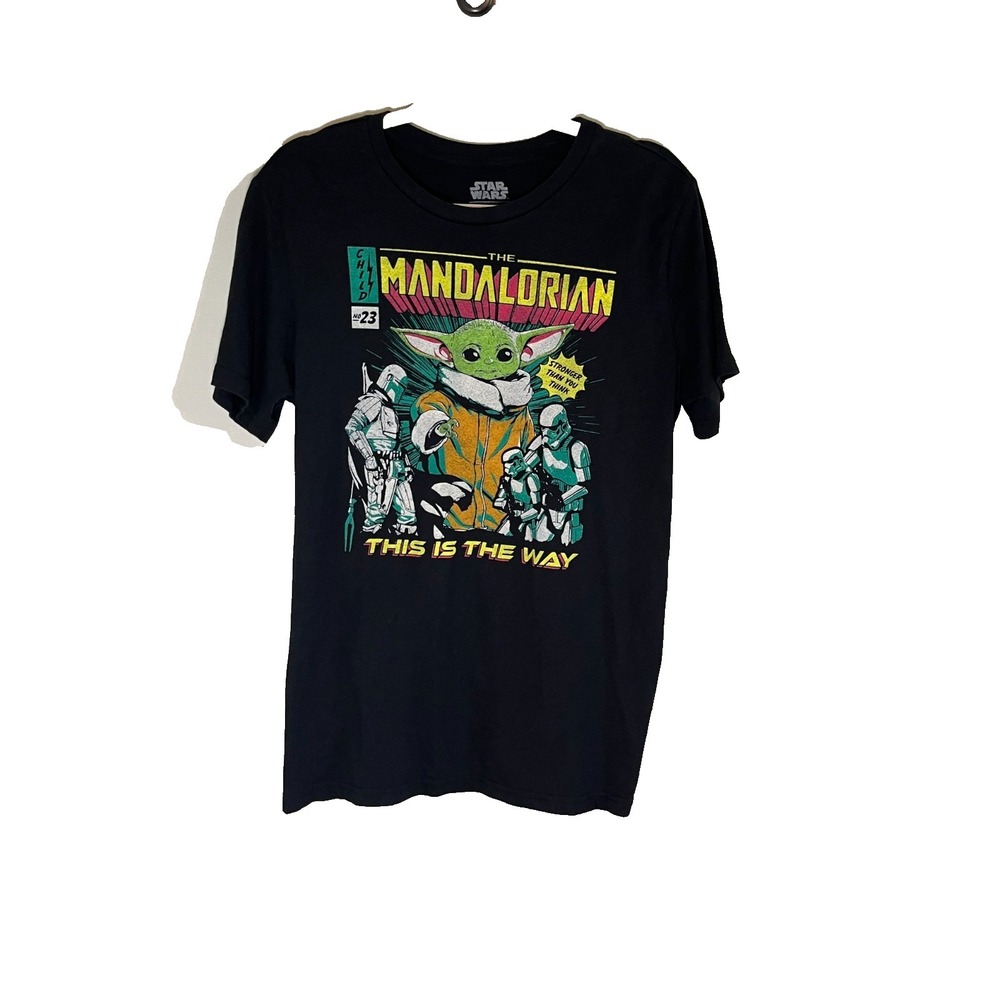 Retro Mandalorian L Tshirt Graphic Yoda Star Wars Comic Storm Tropper Colorful